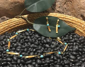 Golden grass and turquoise necklace set